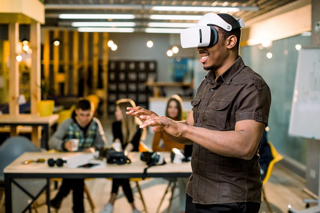 Man using virtual reality headset